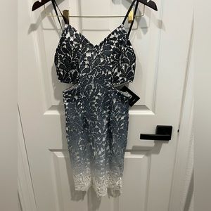 FashionNova blue ombré lace dress with side cut outs.